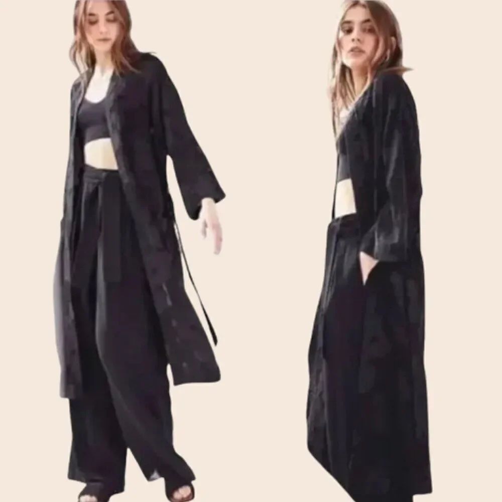Wilfred Aritzia Durante Jacket Floral Lace Kimono Duster in Navy Blue Size L